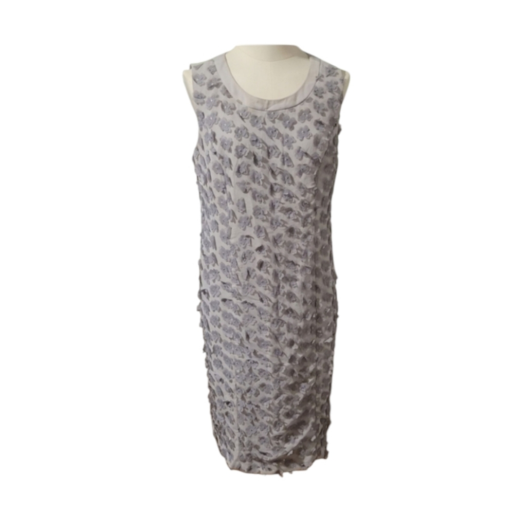 Midnight Velvet Vintage Gray and Silver Flower Sleeveless Dress Size Small
